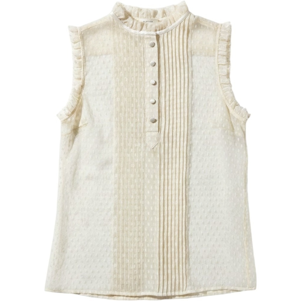 YAYA Silk Blouse‎ Women's Cream Sheer Button Up Size M Ruffle
